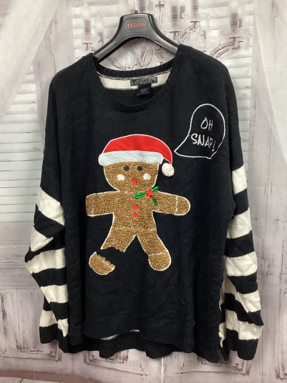 Oh Snap Christmas Sweater Gingerbread Black White 3x